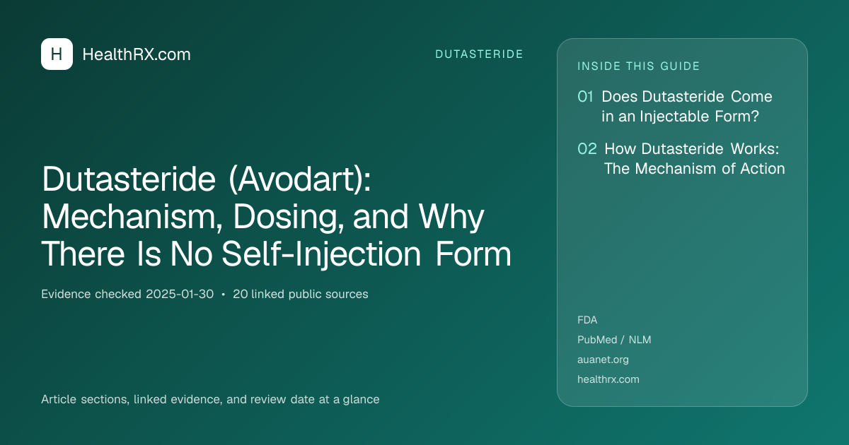 Evidence overview for dutasteride: Dutasteride (Avodart): Mechanism, Dosing, and Why There Is No Self-Injection Form