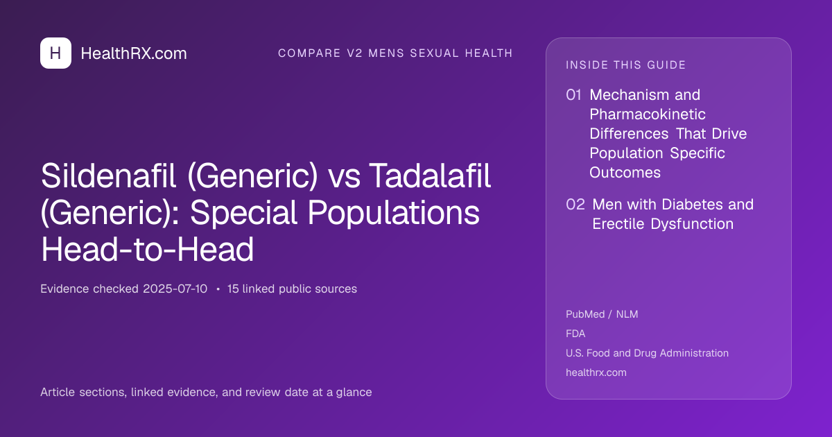 Evidence overview for compare v2 mens sexual health: Sildenafil (Generic) vs Tadalafil (Generic): Special Populations Head-to-Head