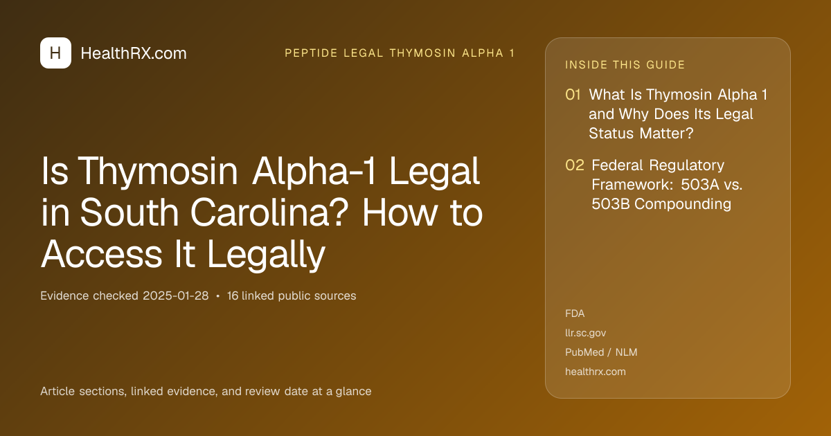 Evidence overview for Is Thymosin Alpha-1 Legal in South Carolina? How to Access It Legally