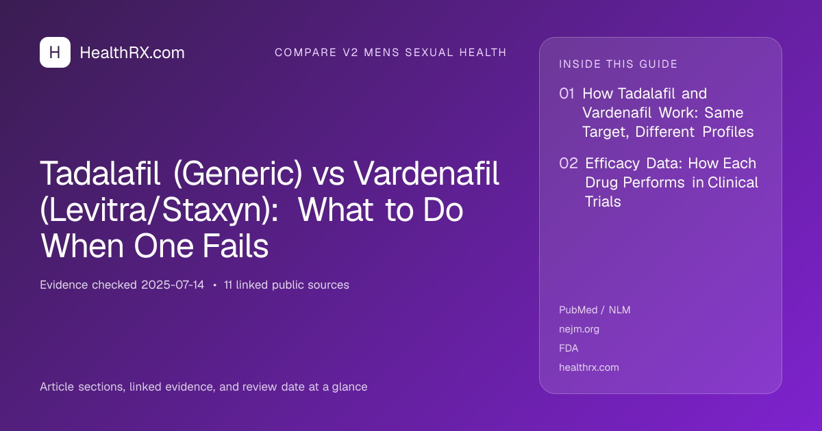 Evidence overview for compare v2 mens sexual health: Tadalafil (Generic) vs Vardenafil (Levitra/Staxyn): What to Do When One Fails