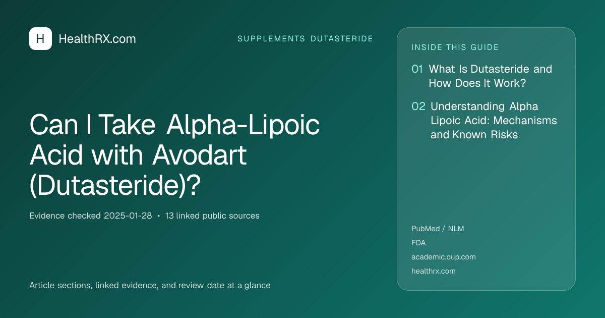 Evidence overview for supplements dutasteride: Can I Take Alpha-Lipoic Acid with Avodart (Dutasteride)?