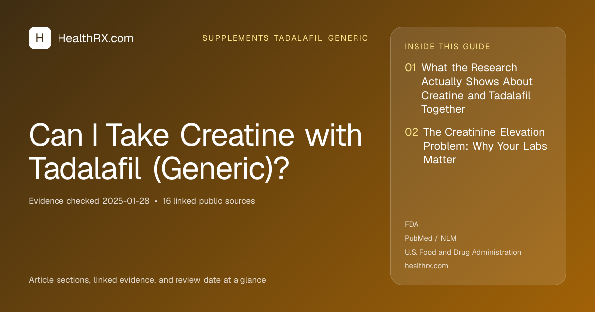 Evidence overview for supplements tadalafil generic: Can I Take Creatine with Tadalafil (Generic)?