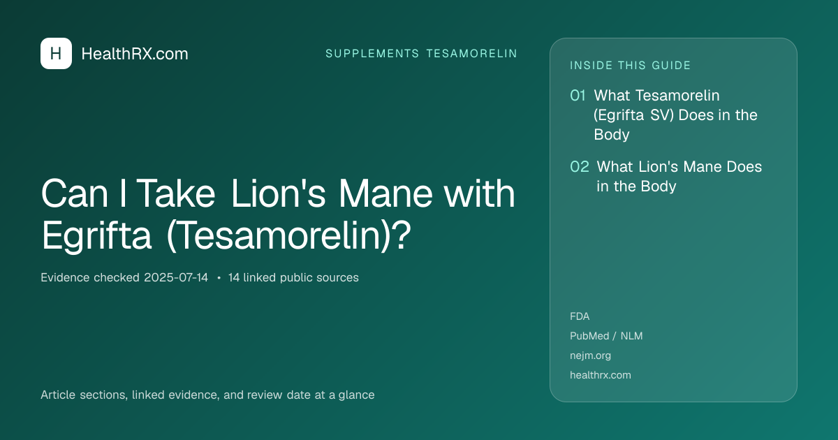 Evidence overview for Can I Take Lion's Mane with Egrifta (Tesamorelin)?