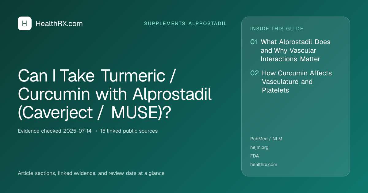 Evidence overview for supplements alprostadil: Can I Take Turmeric / Curcumin with Alprostadil (Caverject / MUSE)?