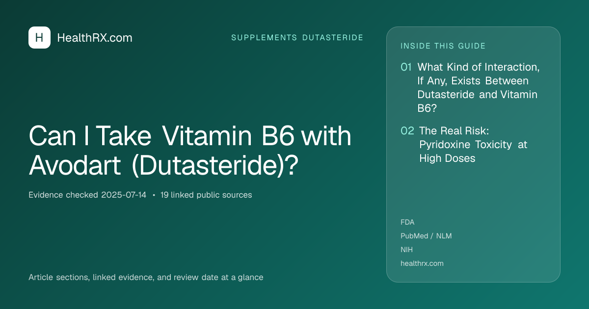 Evidence overview for supplements dutasteride: Can I Take Vitamin B6 with Avodart (Dutasteride)?