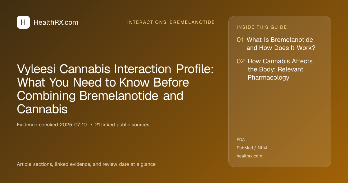 Evidence overview for interactions bremelanotide: Vyleesi Cannabis Interaction Profile: What You Need to Know Before Combining Bremelanotide and Cannabis