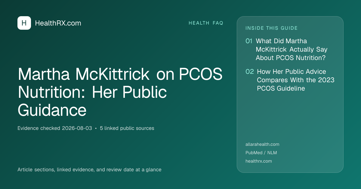 Evidence overview for health faq: Martha McKittrick on PCOS Nutrition: Her Public Guidance