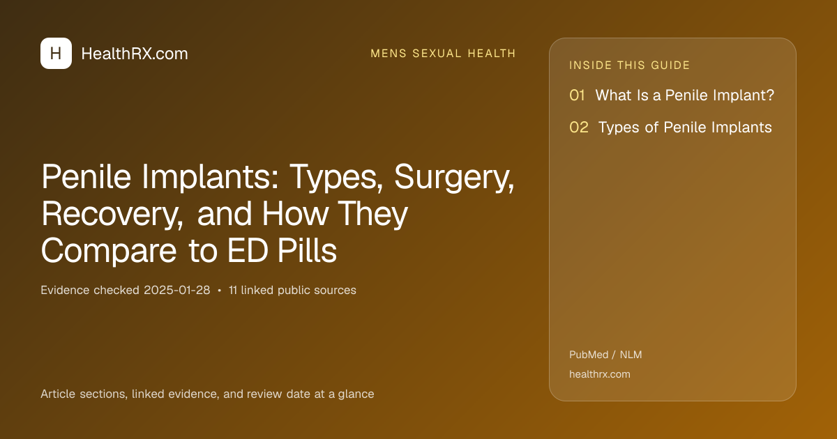 Evidence overview for mens sexual health: Penile Implants: Types, Surgery, Recovery, and How They Compare to ED Pills