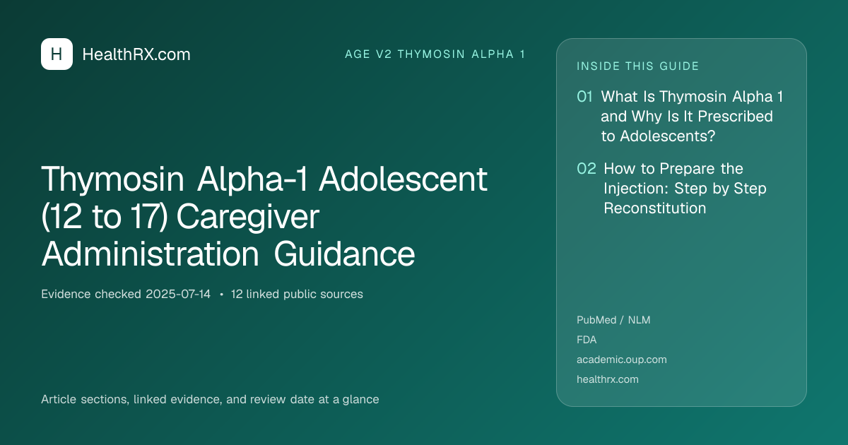 Evidence overview for Thymosin Alpha-1 Adolescent (12 to 17) Caregiver Administration Guidance