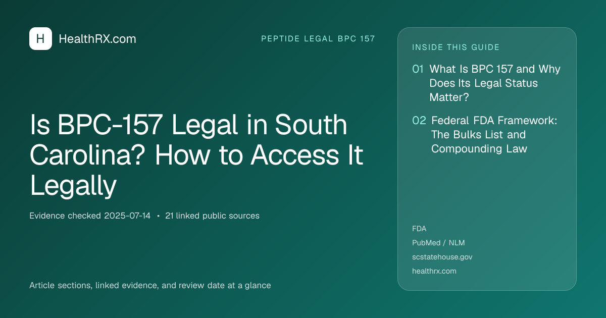 Evidence overview for Is BPC-157 Legal in South Carolina? How to Access It Legally