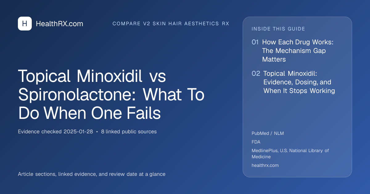 Evidence overview for compare v2 skin hair aesthetics rx: Topical Minoxidil vs Spironolactone: What To Do When One Fails