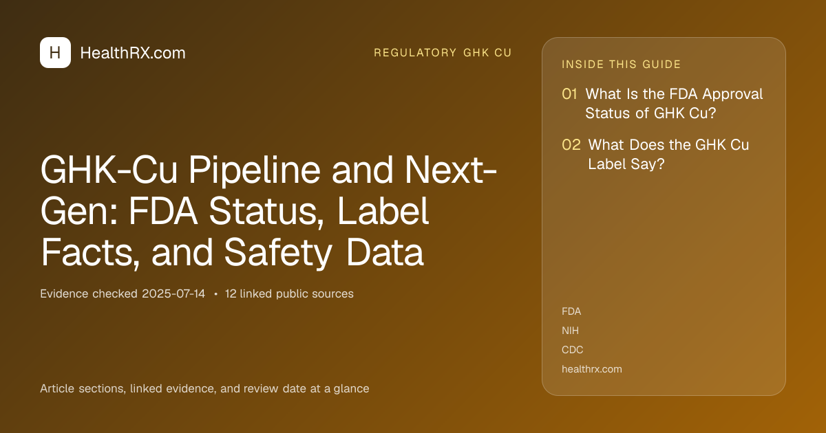 Evidence overview for GHK-Cu Pipeline and Next-Gen: FDA Status, Label Facts, and Safety Data