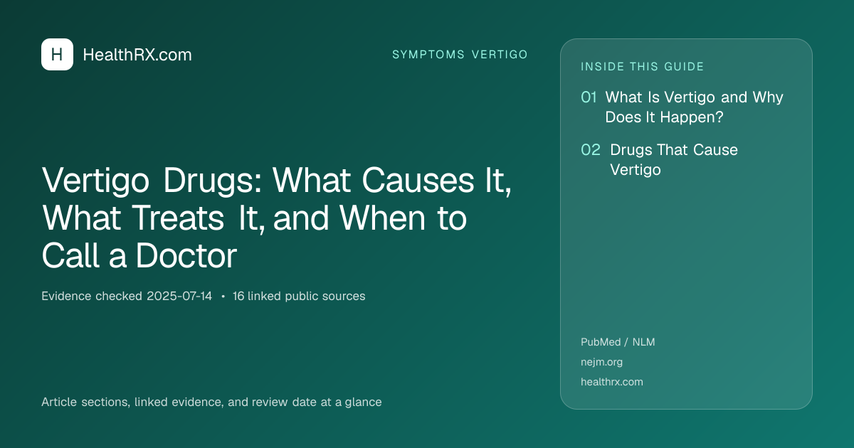 Evidence overview for symptoms vertigo: Vertigo Drugs: What Causes It, What Treats It, and When to Call a Doctor
