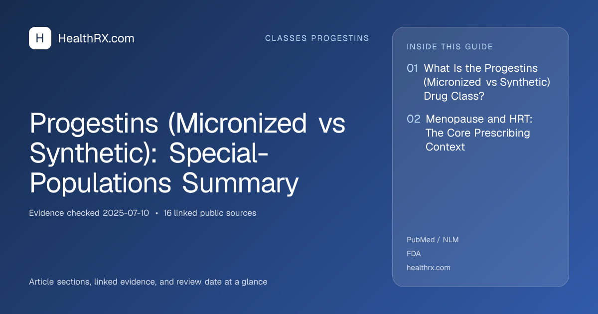 Evidence overview for Progestins (Micronized vs Synthetic): Special-Populations Summary