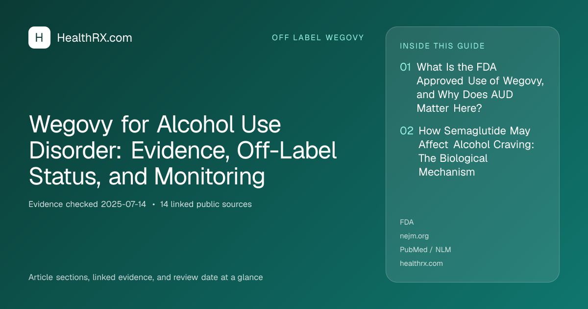 Evidence overview for Wegovy for Alcohol Use Disorder: Evidence, Off-Label Status, and Monitoring
