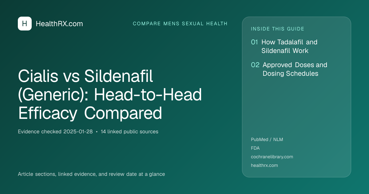 Evidence overview for compare mens sexual health: Cialis vs Sildenafil (Generic): Head-to-Head Efficacy Compared
