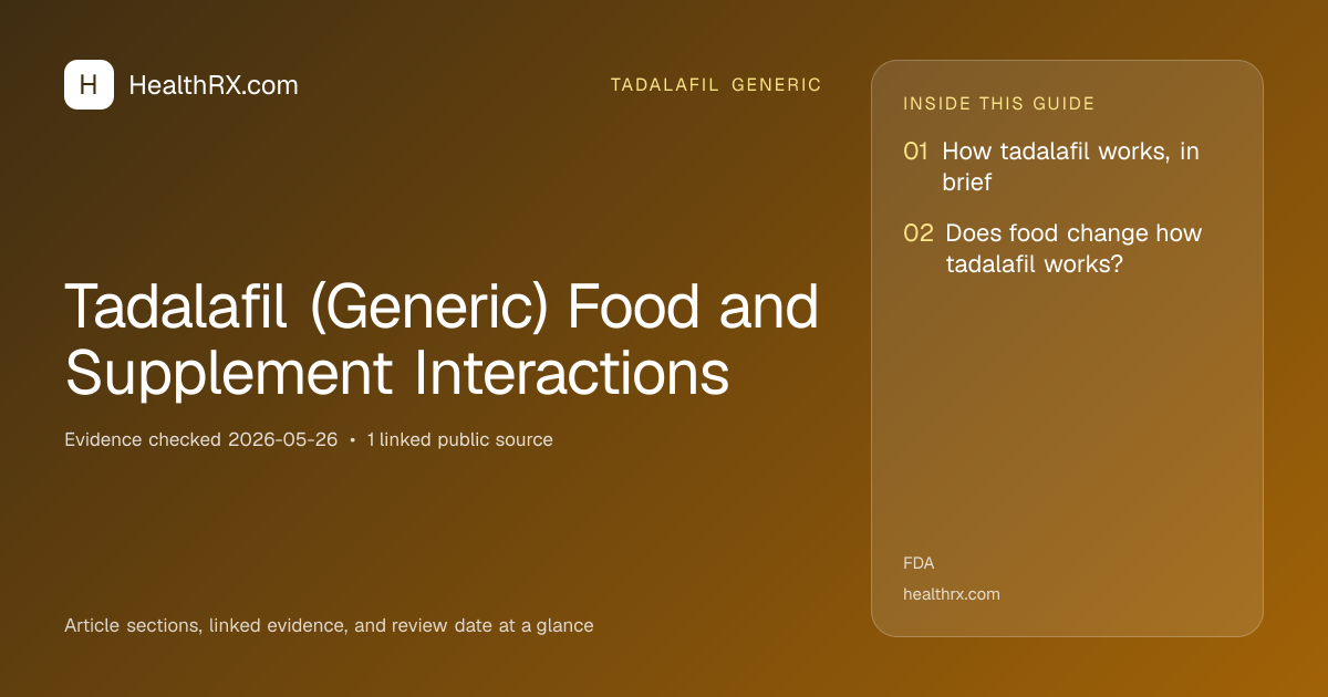 Evidence overview for tadalafil generic: Tadalafil (Generic) Food and Supplement Interactions