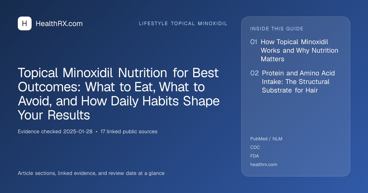 Evidence overview for lifestyle topical minoxidil: Topical Minoxidil Nutrition for Best Outcomes: What to Eat, What to Avoid, and How Daily Habits Shape Your Results