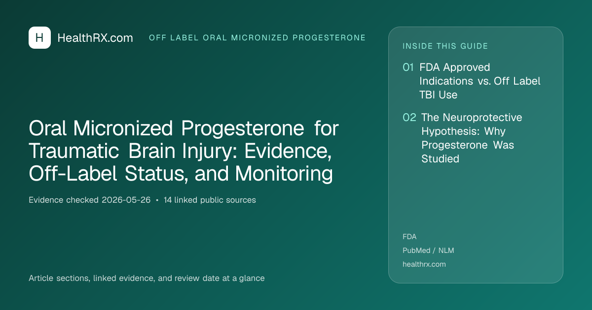 Evidence overview for Oral Micronized Progesterone for Traumatic Brain Injury: Evidence, Off-Label Status, and Monitoring