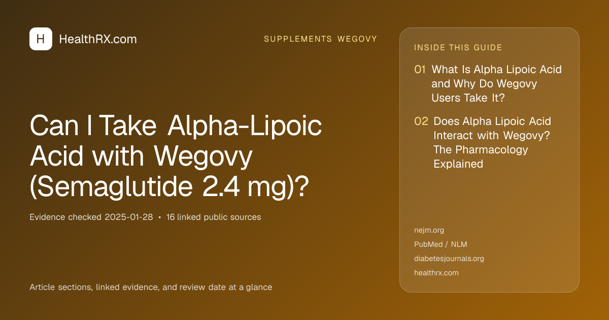 Evidence overview for supplements wegovy: Can I Take Alpha-Lipoic Acid with Wegovy (Semaglutide 2.4 mg)?