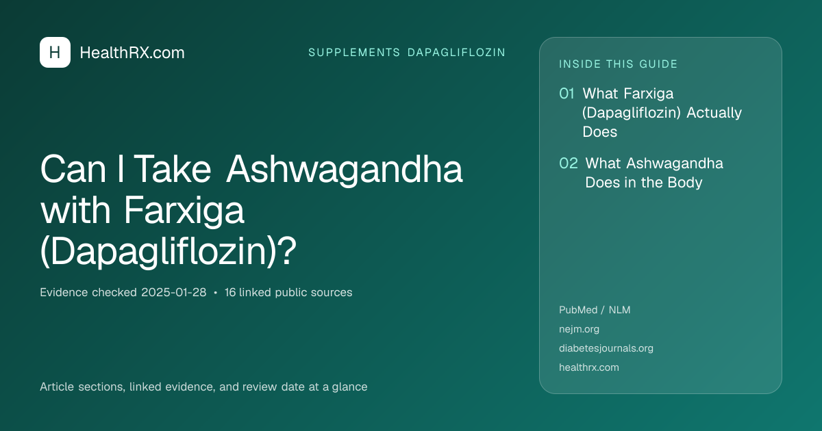Evidence overview for supplements dapagliflozin: Can I Take Ashwagandha with Farxiga (Dapagliflozin)?