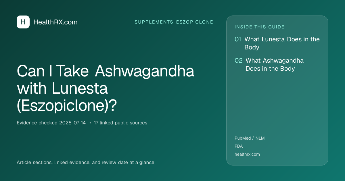 Evidence overview for supplements eszopiclone: Can I Take Ashwagandha with Lunesta (Eszopiclone)?