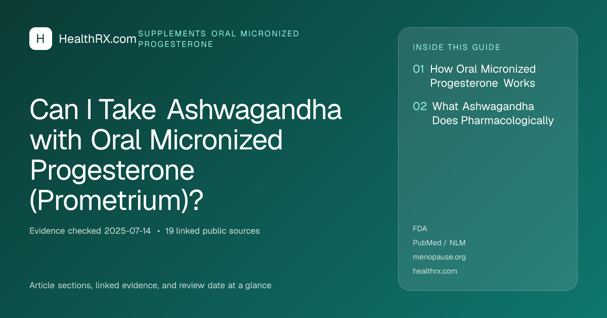 Evidence overview for supplements oral micronized progesterone: Can I Take Ashwagandha with Oral Micronized Progesterone (Prometrium)?