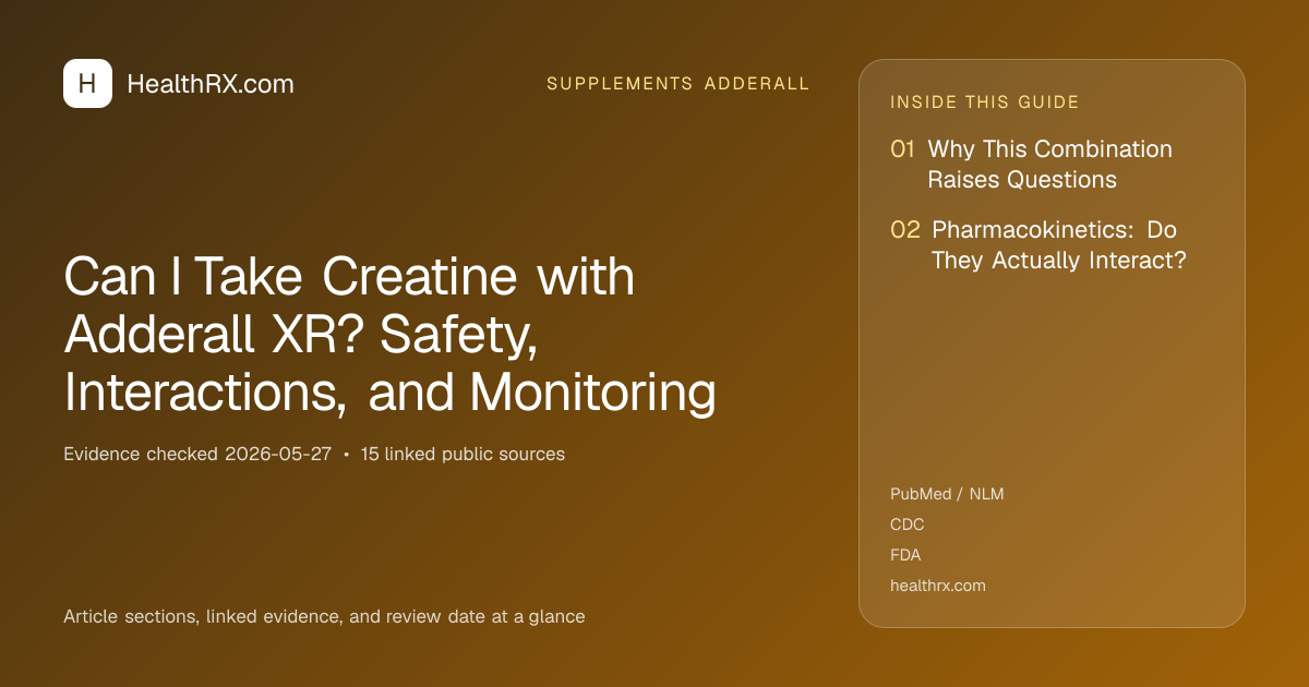 Evidence overview for Can I Take Creatine with Adderall XR? Safety, Interactions, and Monitoring