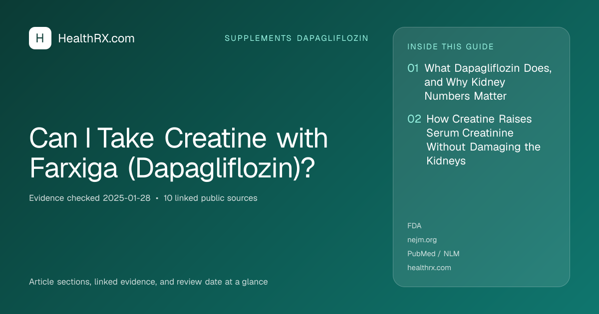 Evidence overview for supplements dapagliflozin: Can I Take Creatine with Farxiga (Dapagliflozin)?