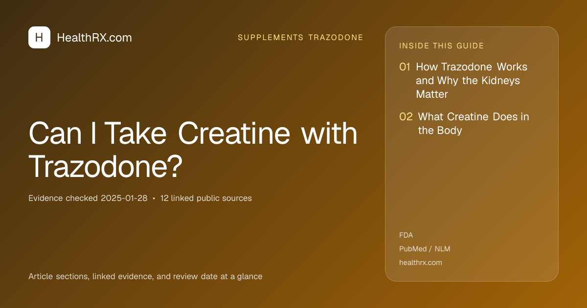 Evidence overview for supplements trazodone: Can I Take Creatine with Trazodone?