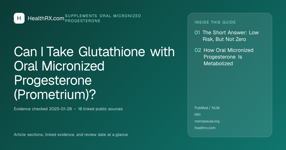 Evidence overview for Can I Take Glutathione with Oral Micronized Progesterone (Prometrium)?