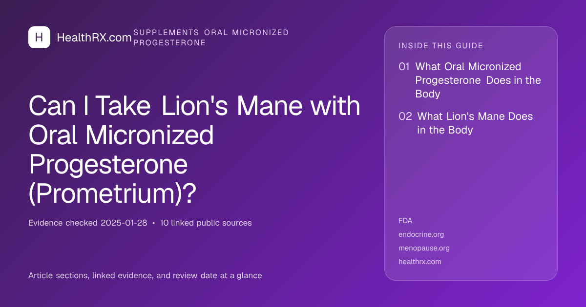 Evidence overview for Can I Take Lion's Mane with Oral Micronized Progesterone (Prometrium)?