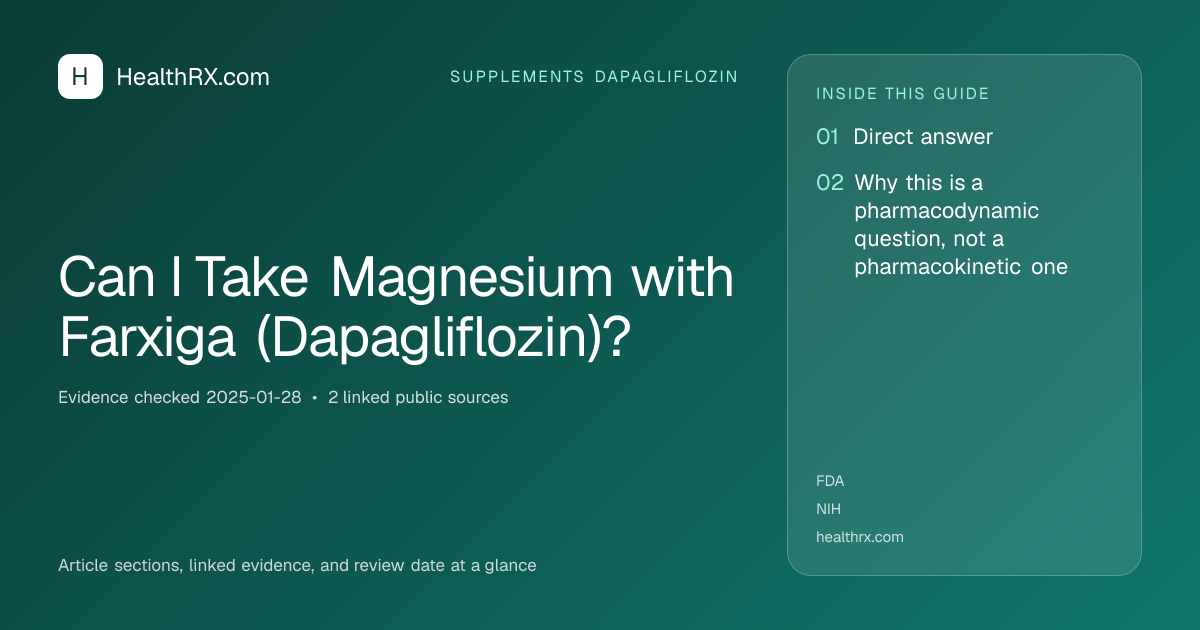 Evidence overview for supplements dapagliflozin: Can I Take Magnesium with Farxiga (Dapagliflozin)?