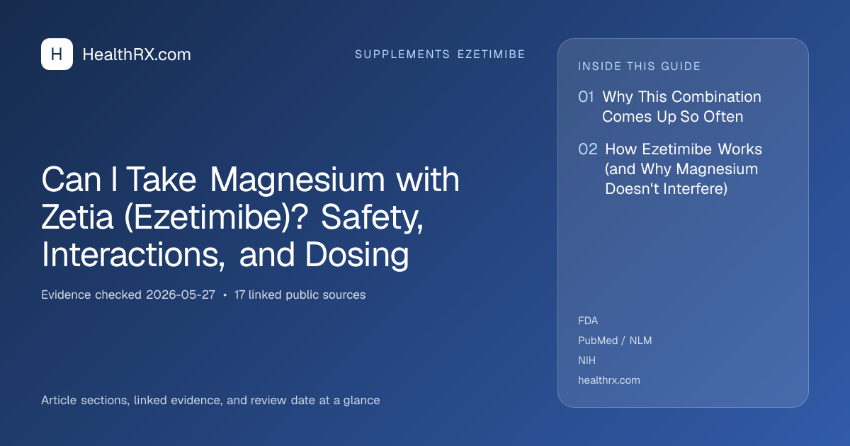 Evidence overview for Can I Take Magnesium with Zetia (Ezetimibe)? Safety, Interactions, and Dosing
