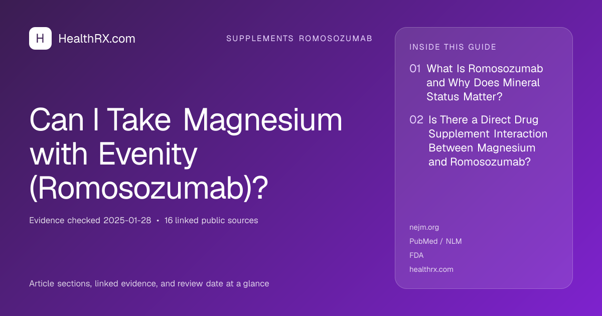 Evidence overview for supplements romosozumab: Can I Take Magnesium with Evenity (Romosozumab)?