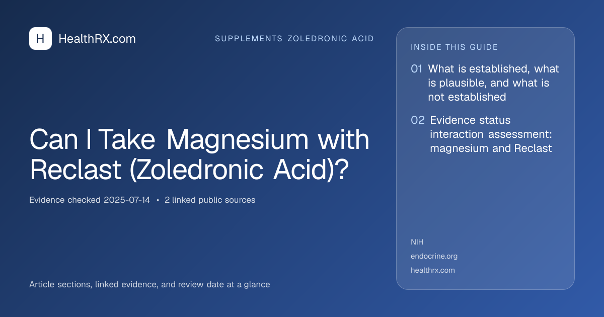 Evidence overview for supplements zoledronic acid: Can I Take Magnesium with Reclast (Zoledronic Acid)?
