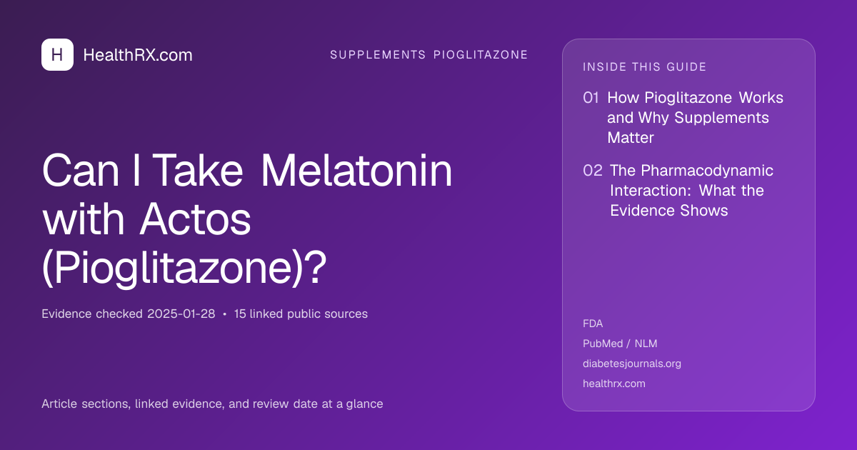 Evidence overview for supplements pioglitazone: Can I Take Melatonin with Actos (Pioglitazone)?