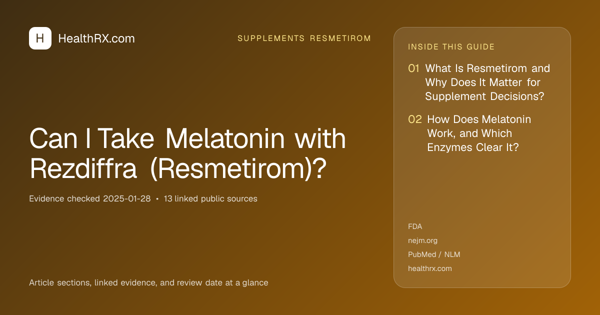 Evidence overview for supplements resmetirom: Can I Take Melatonin with Rezdiffra (Resmetirom)?