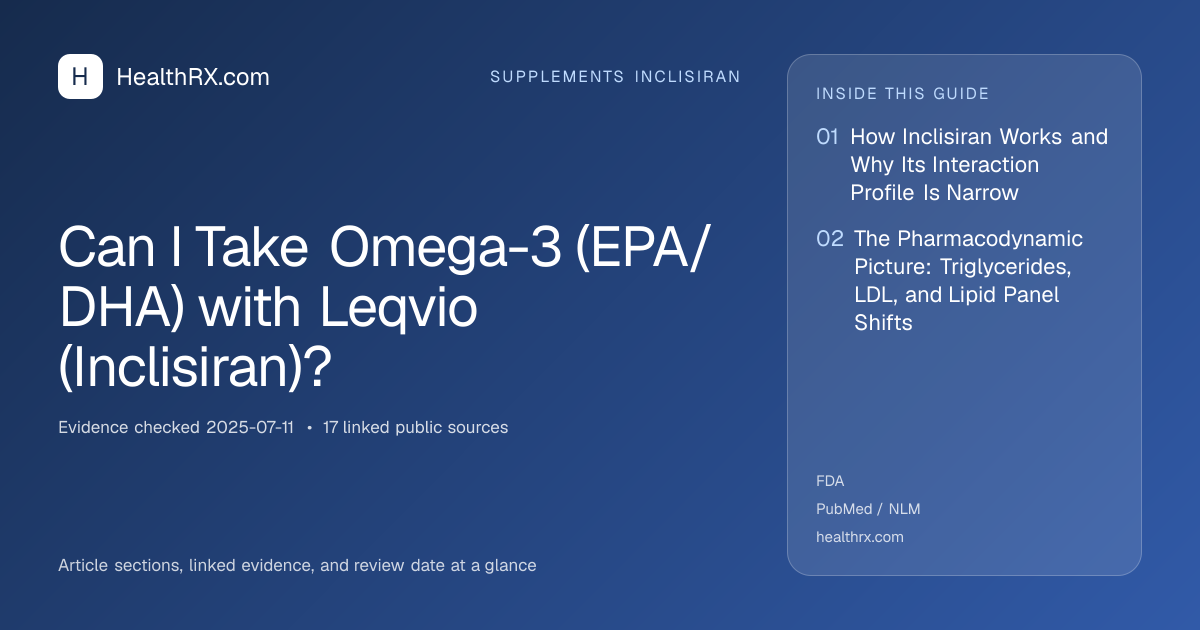 Evidence overview for supplements inclisiran: Can I Take Omega-3 (EPA/DHA) with Leqvio (Inclisiran)?
