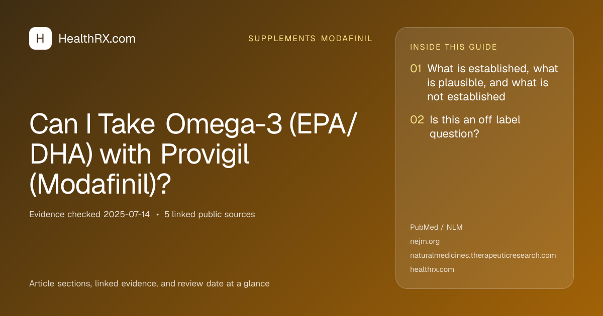 Evidence overview for supplements modafinil: Can I Take Omega-3 (EPA/DHA) with Provigil (Modafinil)?