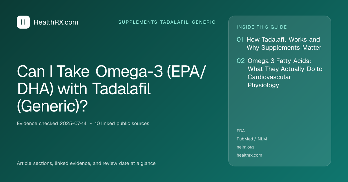 Evidence overview for supplements tadalafil generic: Can I Take Omega-3 (EPA/DHA) with Tadalafil (Generic)?