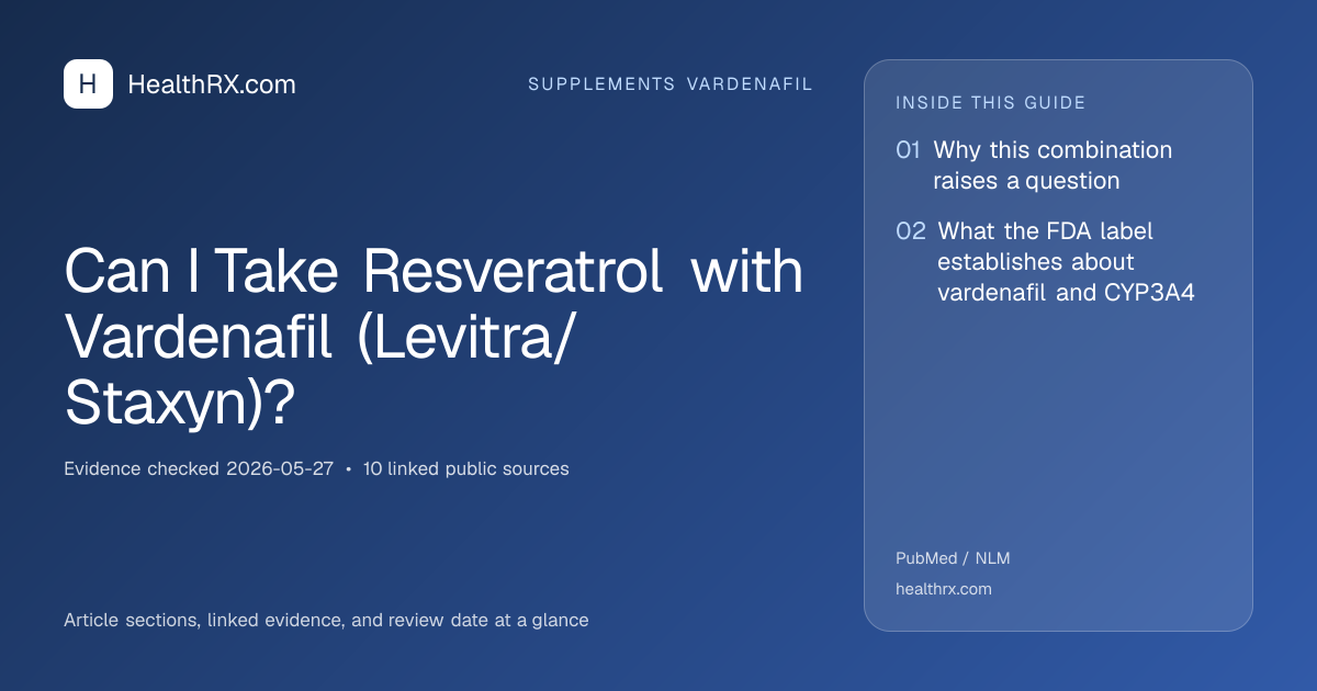 Evidence overview for supplements vardenafil: Can I Take Resveratrol with Vardenafil (Levitra/Staxyn)?