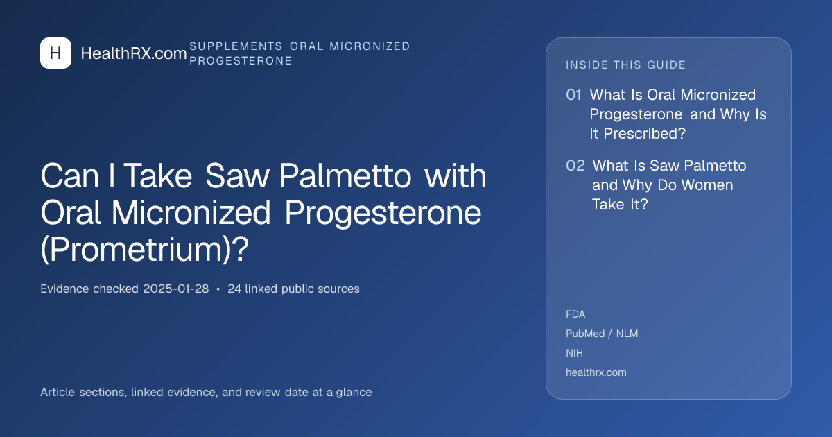 Evidence overview for Can I Take Saw Palmetto with Oral Micronized Progesterone (Prometrium)?