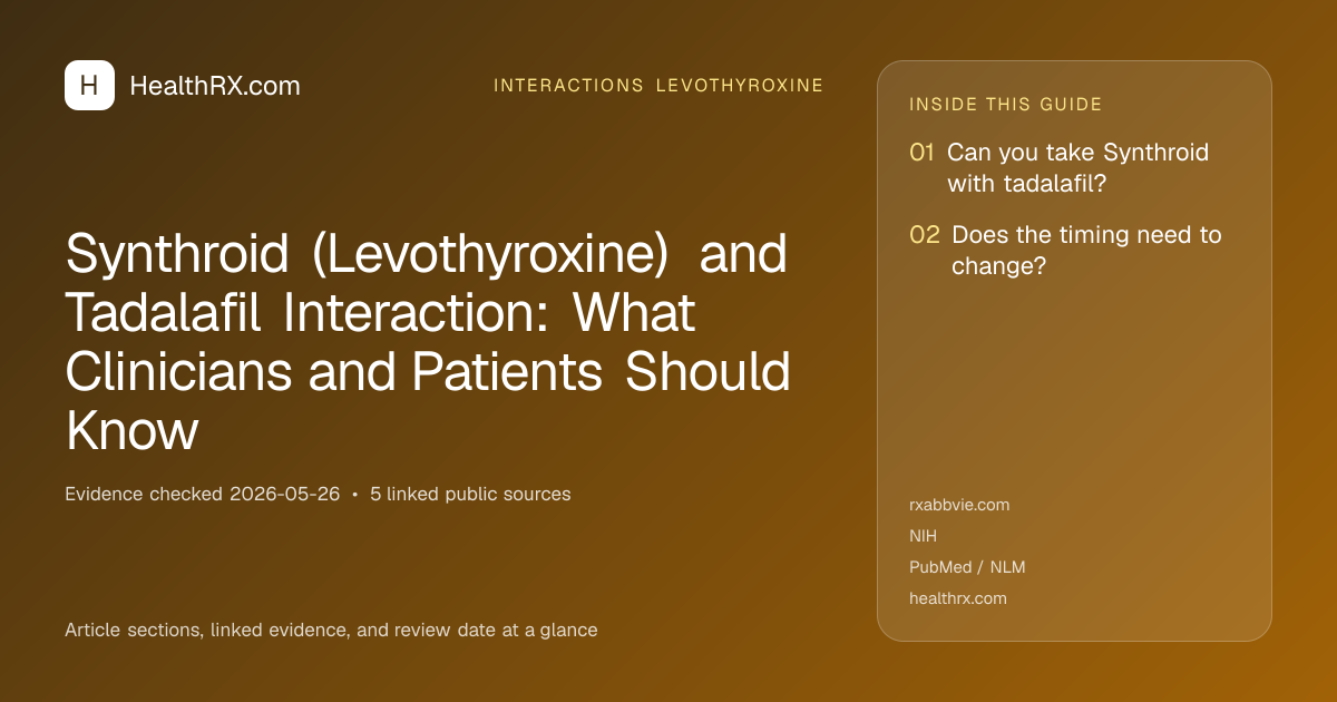 Evidence overview for interactions levothyroxine: Synthroid (Levothyroxine) and Tadalafil Interaction: What Clinicians and Patients Should Know