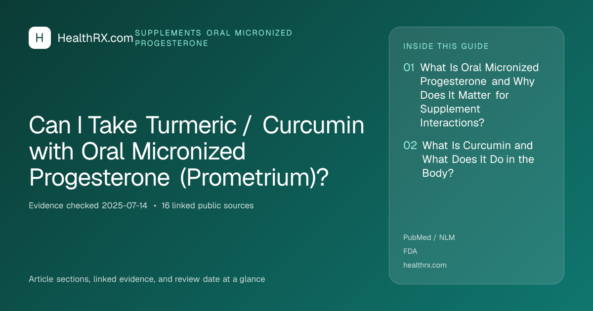 Evidence overview for Can I Take Turmeric / Curcumin with Oral Micronized Progesterone (Prometrium)?