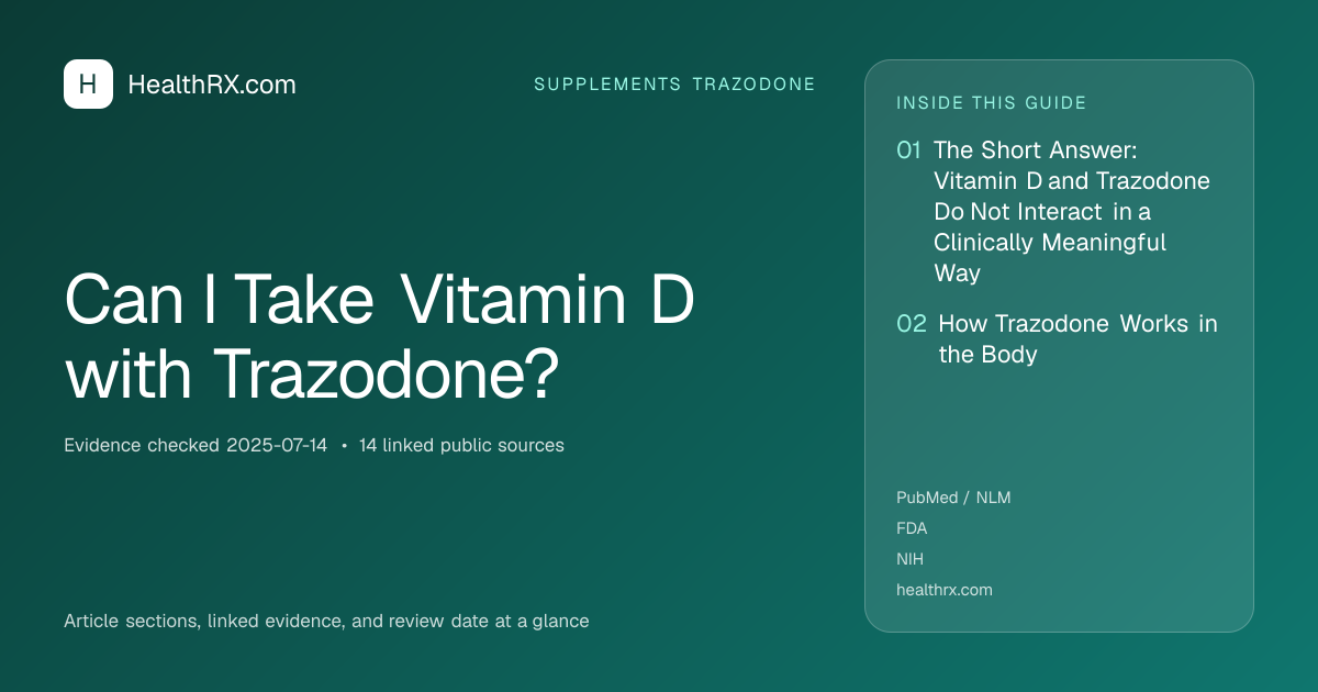 Evidence overview for supplements trazodone: Can I Take Vitamin D with Trazodone?