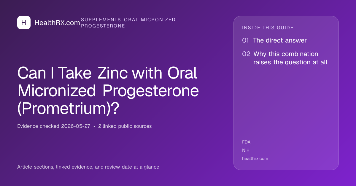 Evidence overview for Can I Take Zinc with Oral Micronized Progesterone (Prometrium)?