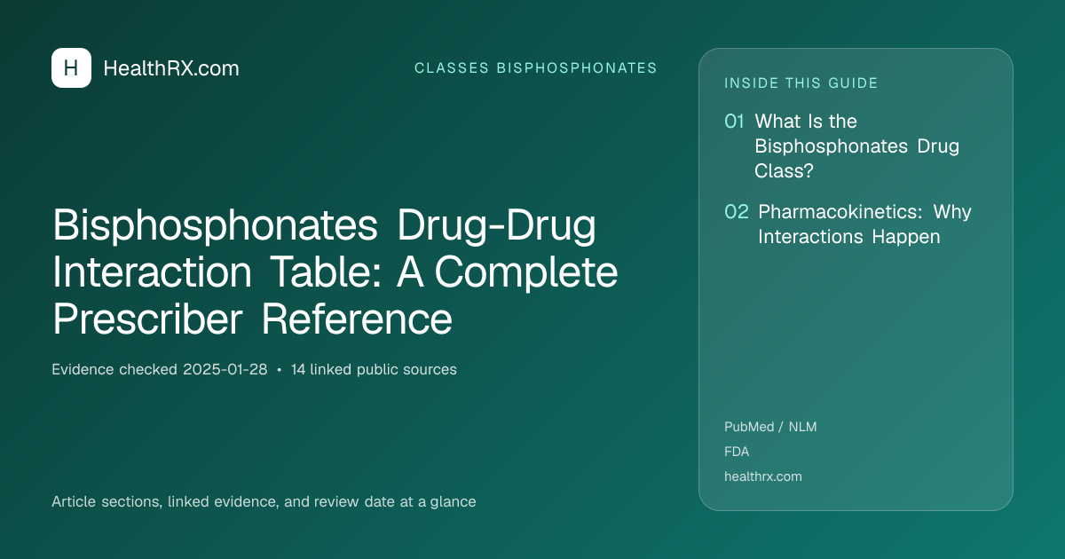 Evidence overview for classes bisphosphonates: Bisphosphonates Drug-Drug Interaction Table: A Complete Prescriber Reference