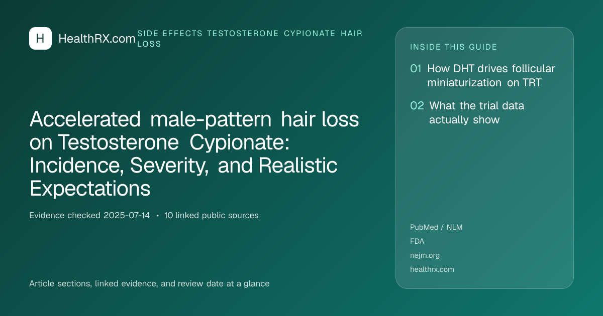 Evidence overview for Accelerated male-pattern hair loss on Testosterone Cypionate: Incidence, Severity, and Realistic Expectations