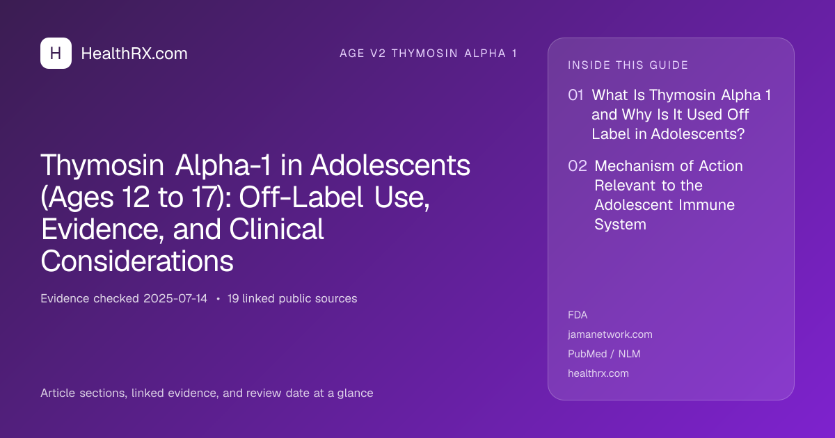 Evidence overview for Thymosin Alpha-1 in Adolescents (Ages 12 to 17): Off-Label Use, Evidence, and Clinical Considerations